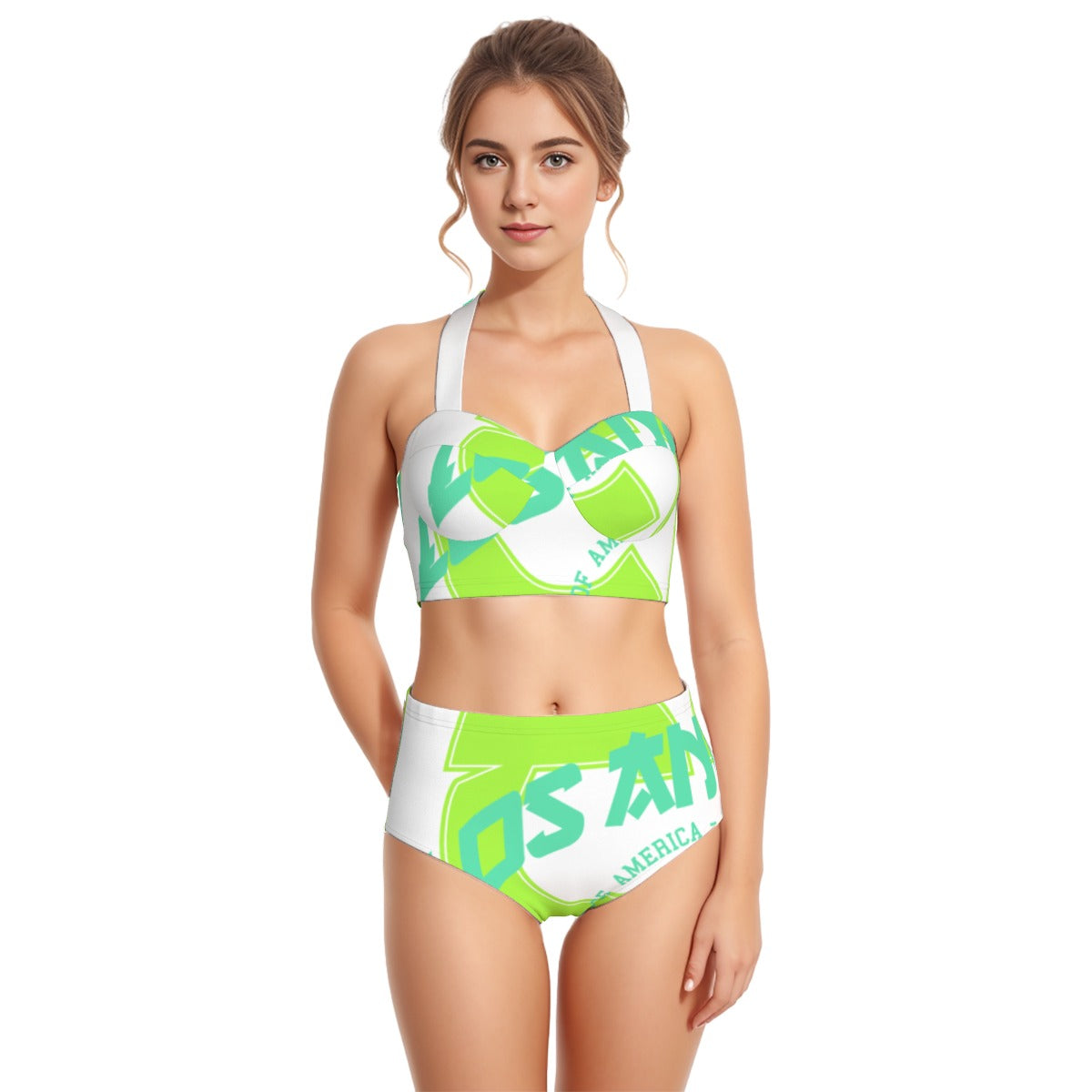 All-Over Print Women's Swimsuit Set With Halter