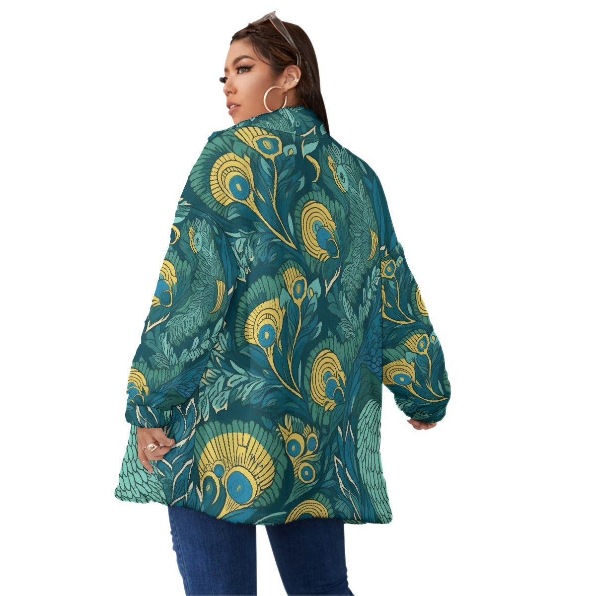 All-Over Print Unisex Borg Fleece Stand-up Collar Coat With Zipper Closure(Plus Size)