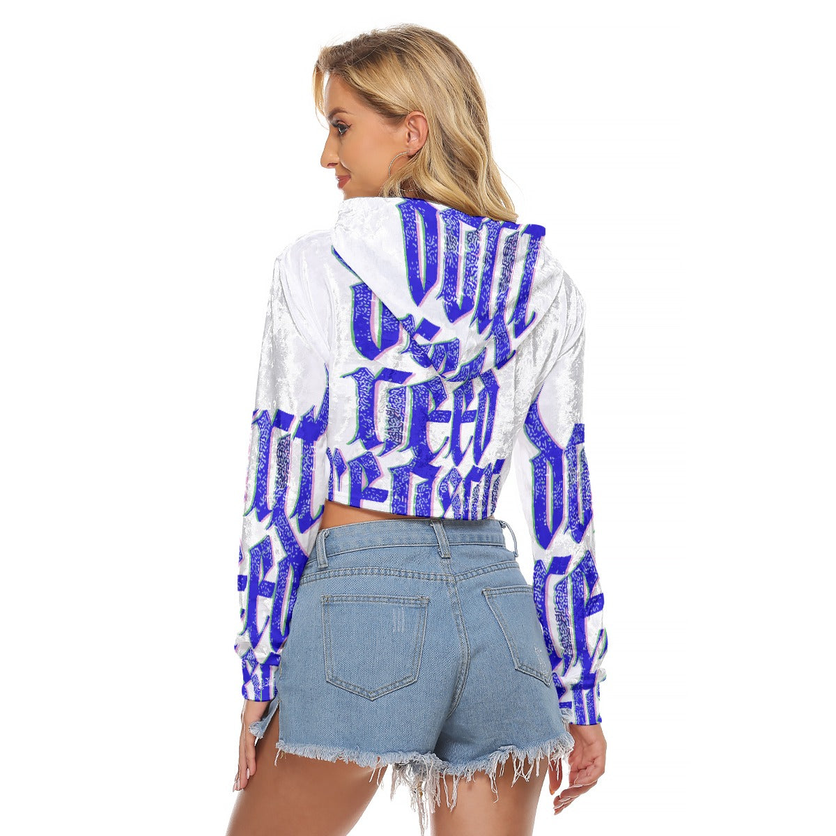 All-Over Print Women's Crop Top Hoodie|Velvet