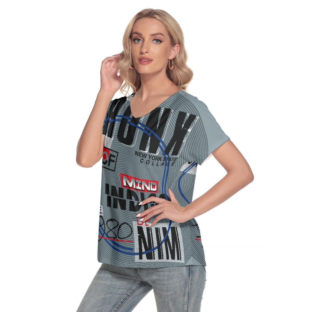 All-Over Print Women's Loose V-neck Short Sleeve T-shirt