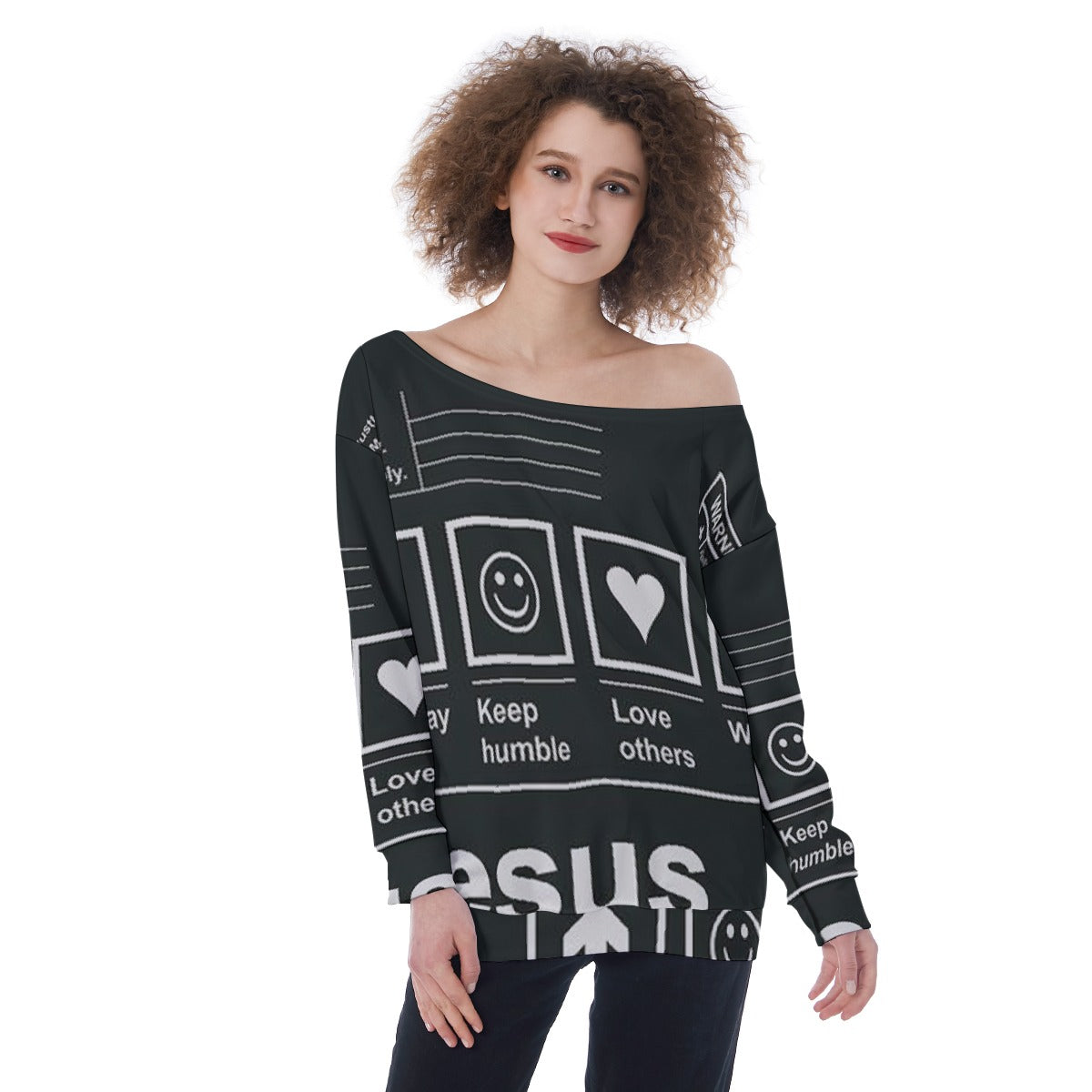 All-Over Print Oversized Women's Off-Shoulder Sweatshirt