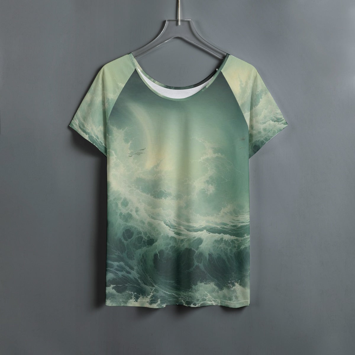 All-Over Print Women's Round Neck T-shirt With Raglan Sleeve
