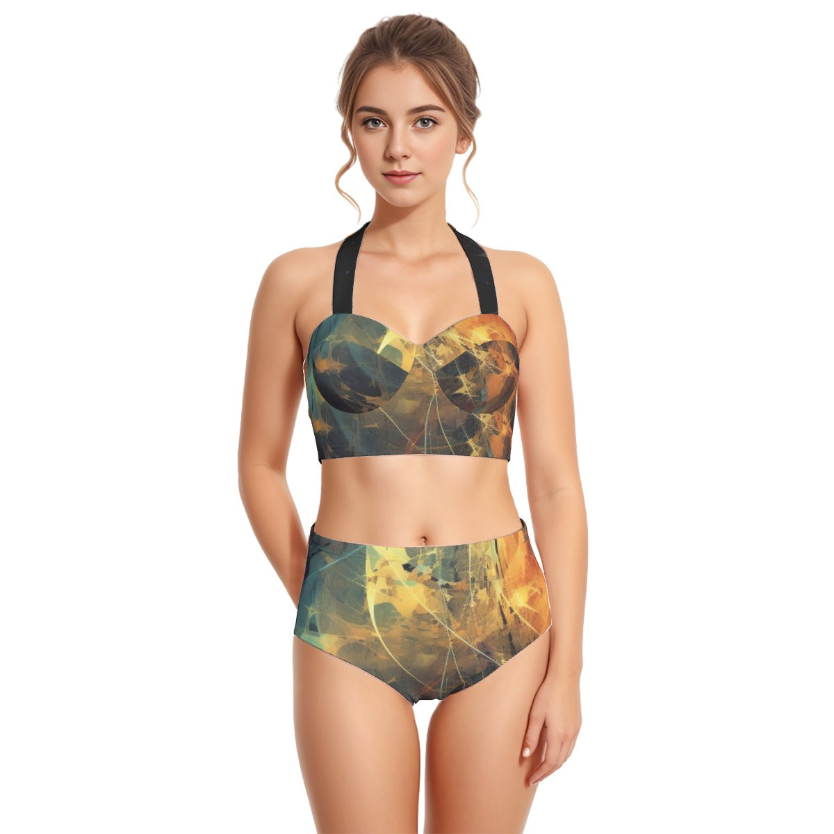 All-Over Print Women's Swimsuit Set With Halter