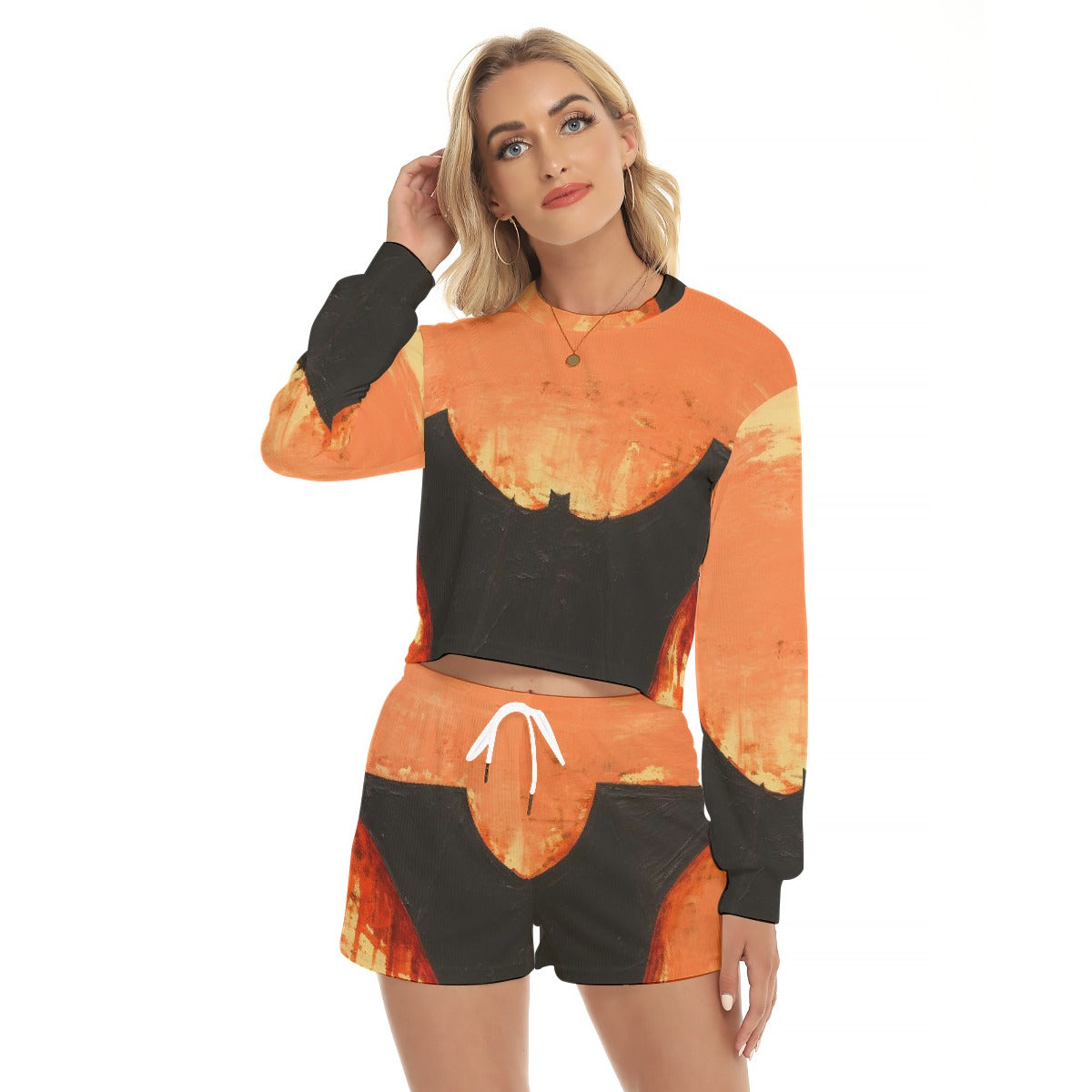All-Over Print Women's Short Sweatshirt And Pants Suit