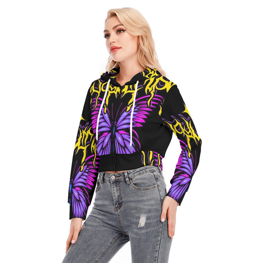 All-Over Print Women's Crop Top Hoodie With Zipper Closure