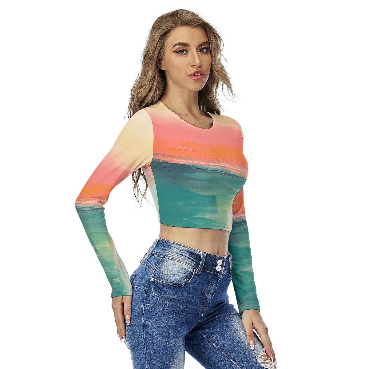 All-Over Print Women's Round Neck Crop Top T-Shirt