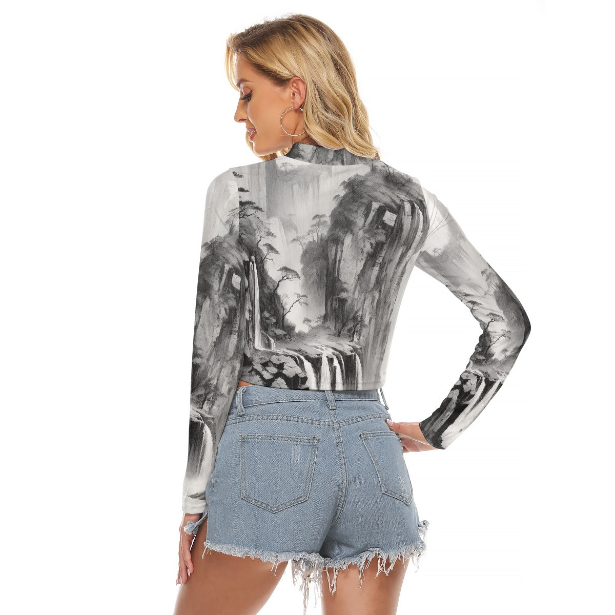 All-Over Print Women's Hollow Chest Keyhole Tight Crop Top