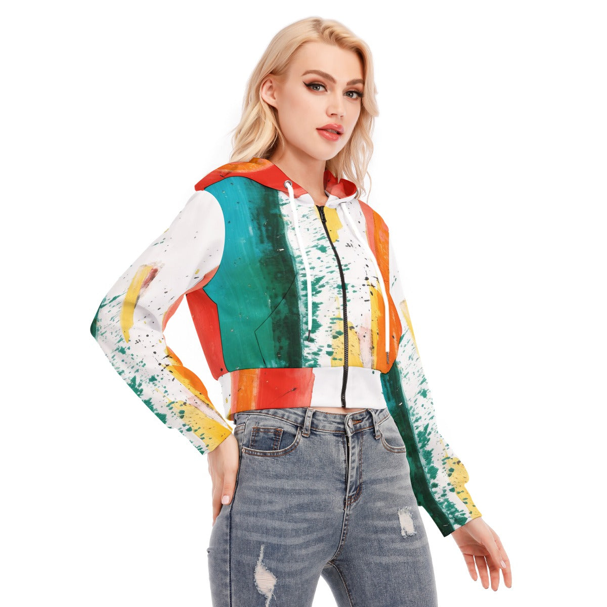 All-Over Print Women's Crop Top Hoodie With Zipper Closure