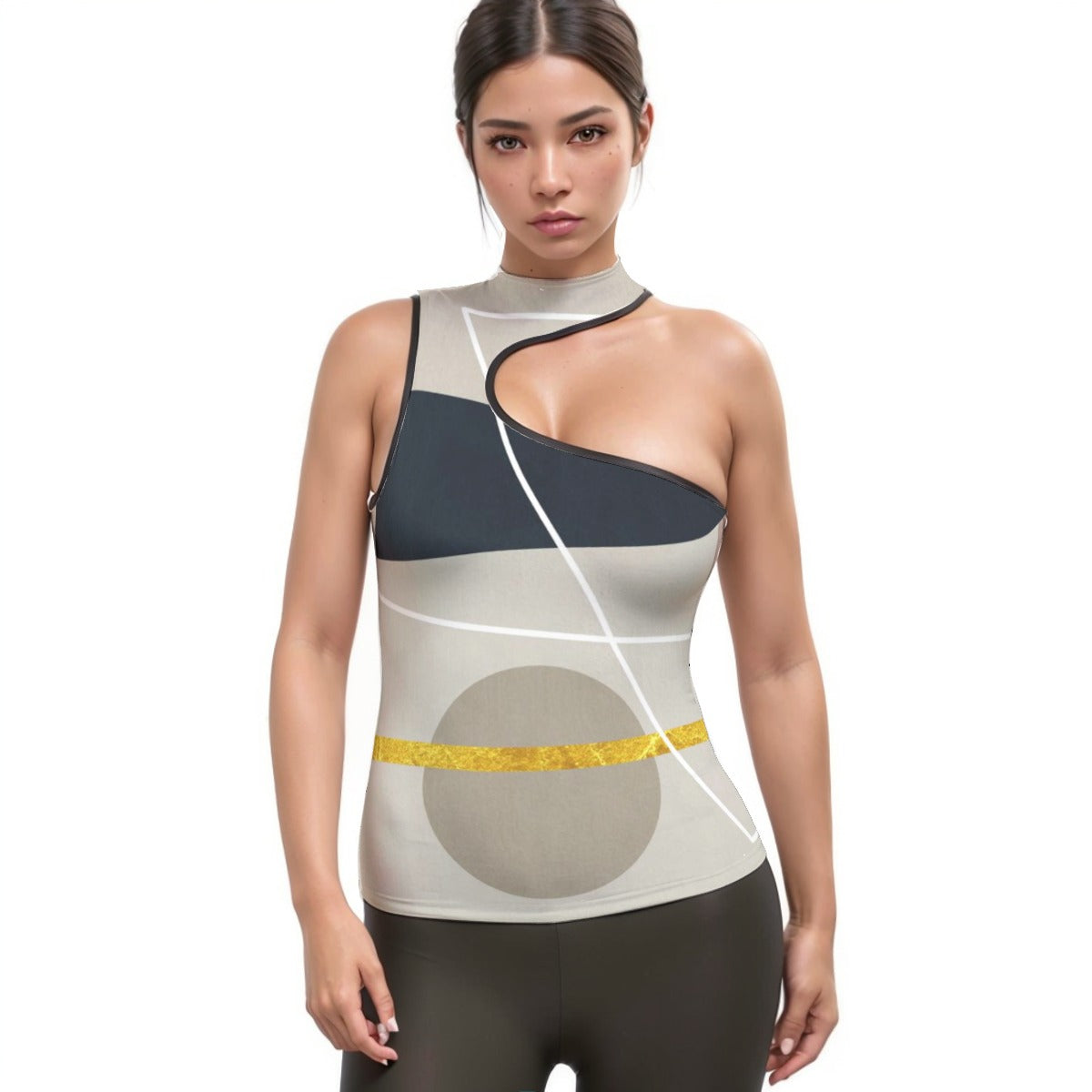 All-Over Print Women's Halter Sleeveless Asymmetrical Tank Top