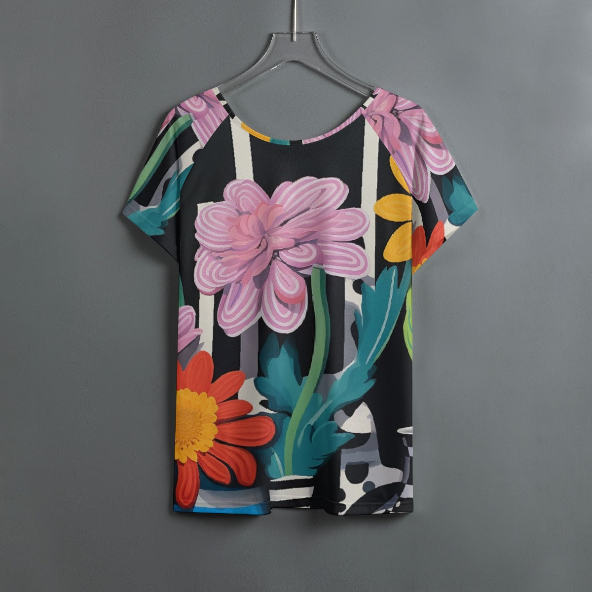 All-Over Print Women's Round Neck T-shirt With Raglan Sleeve
