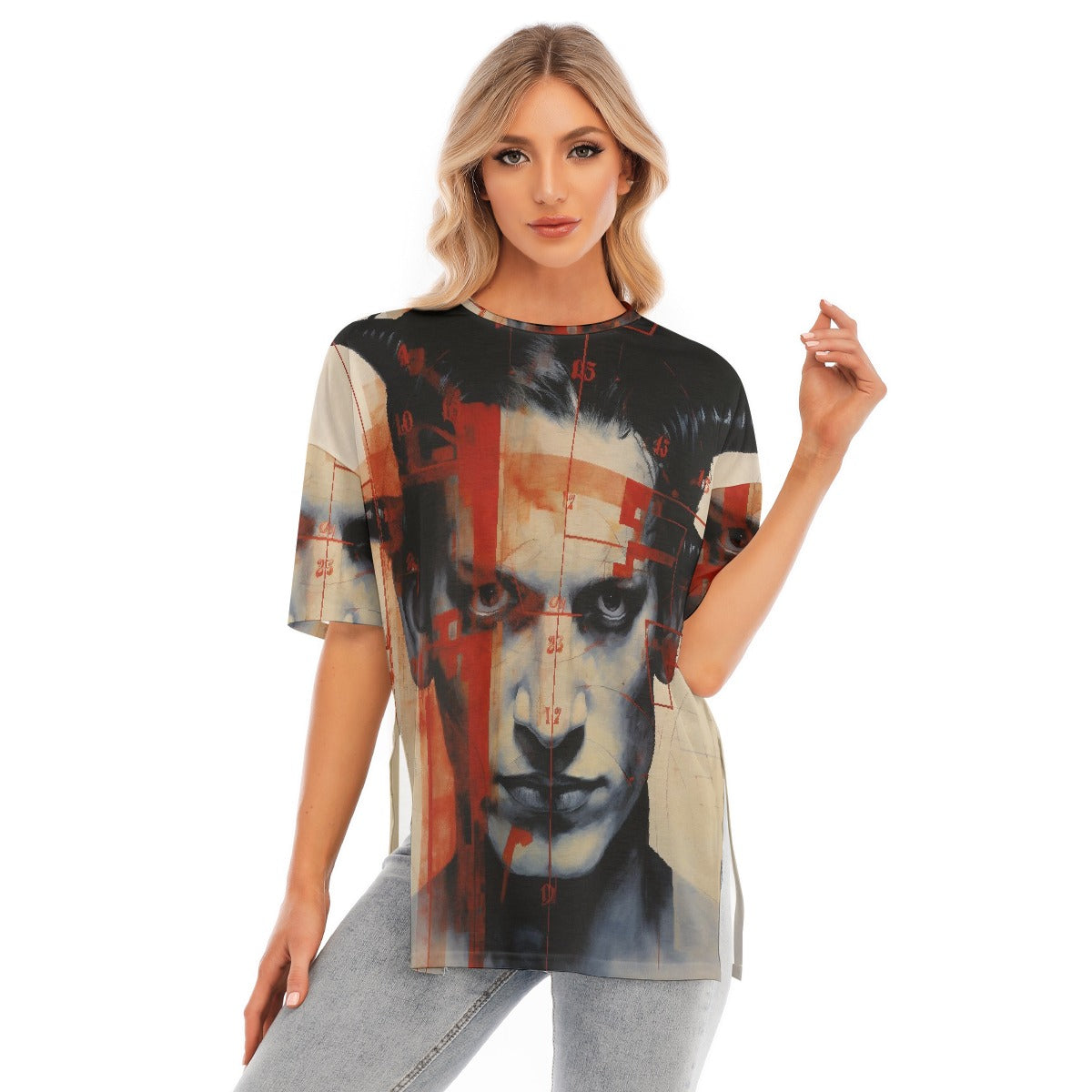 All-Over Print Women's Short Sleeves T-shirt With Hem Split