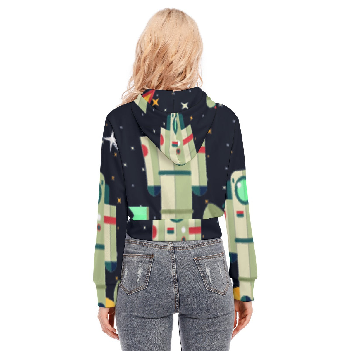 All-Over Print Women's Crop Top Hoodie With Zipper Closure