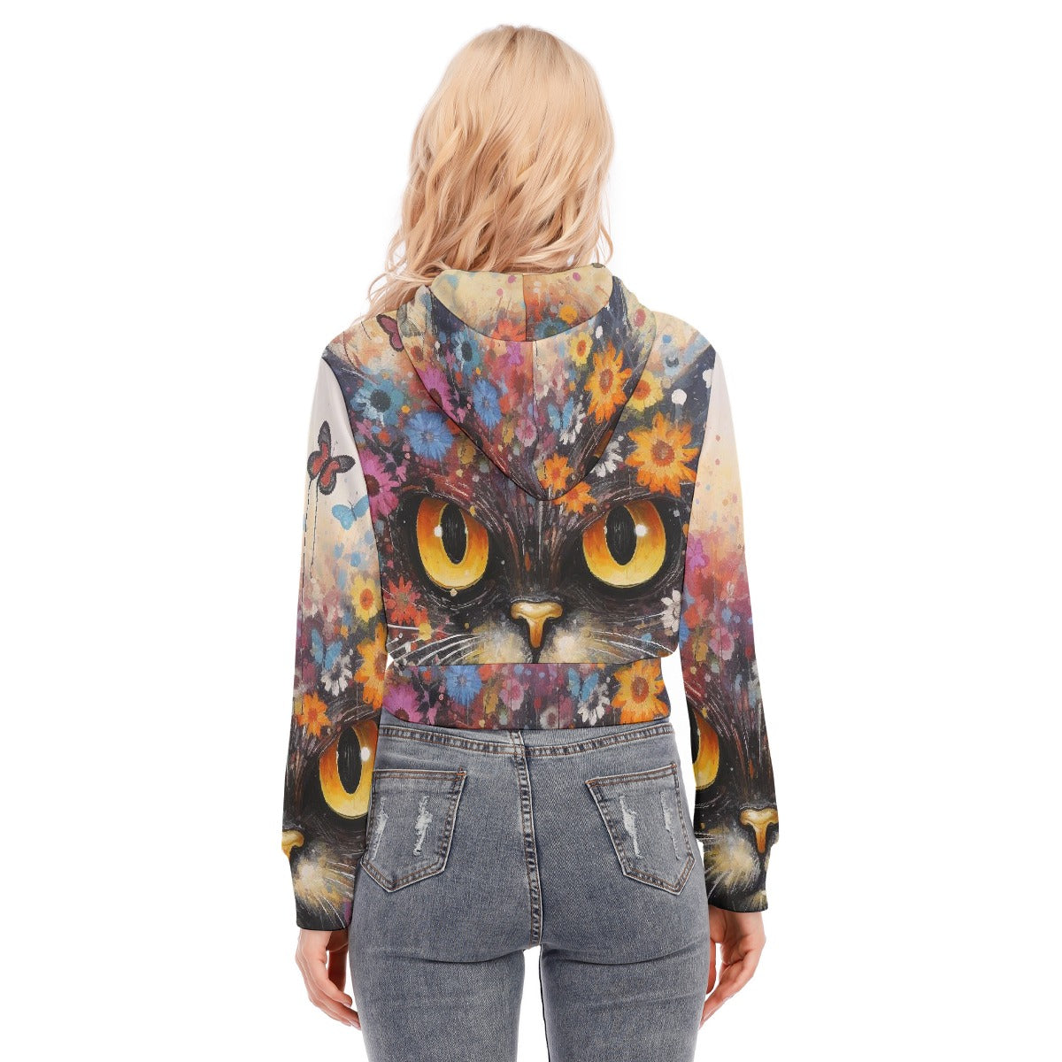 All-Over Print Women's Crop Top Hoodie With Zipper Closure