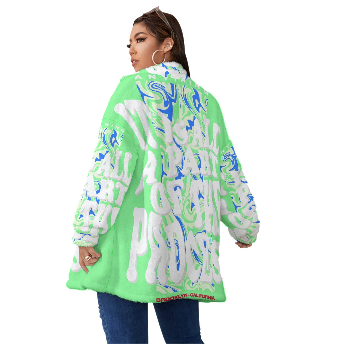 All-Over Print Unisex Borg Fleece Stand-up Collar Coat With Zipper Closure(Plus Size)