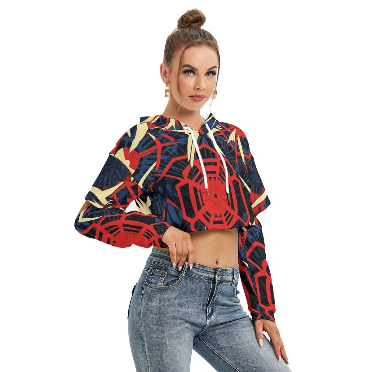 All-Over Print Women's Heavy Fleece Hoodie With Hollow Out Sleeve