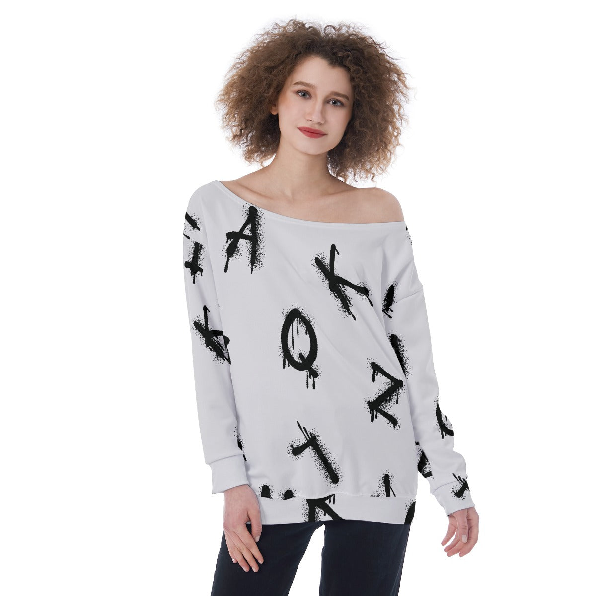 All-Over Print Oversized Women's Off-Shoulder Sweatshirt