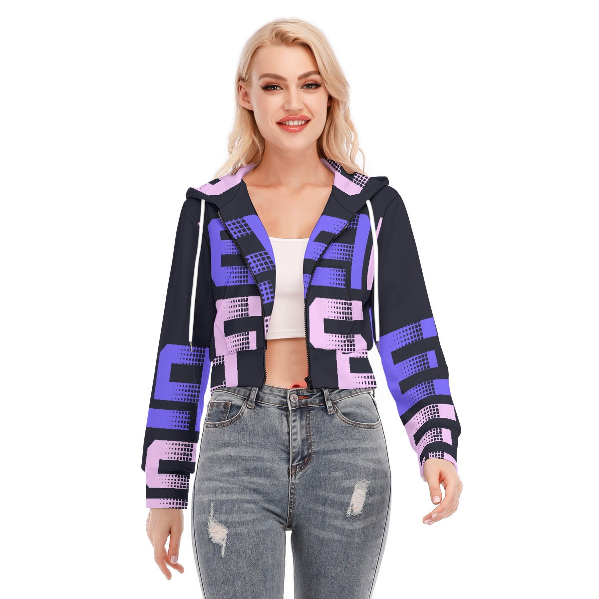 All-Over Print Women's Crop Top Hoodie With Zipper Closure