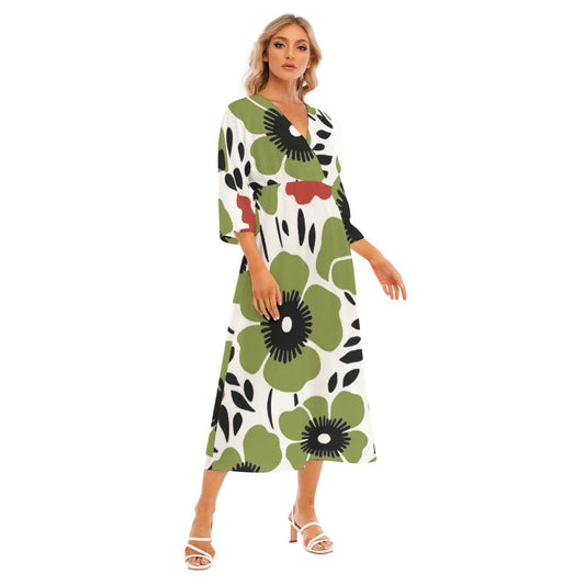 All-Over Print Women's Mid-Sleeve Long Dress