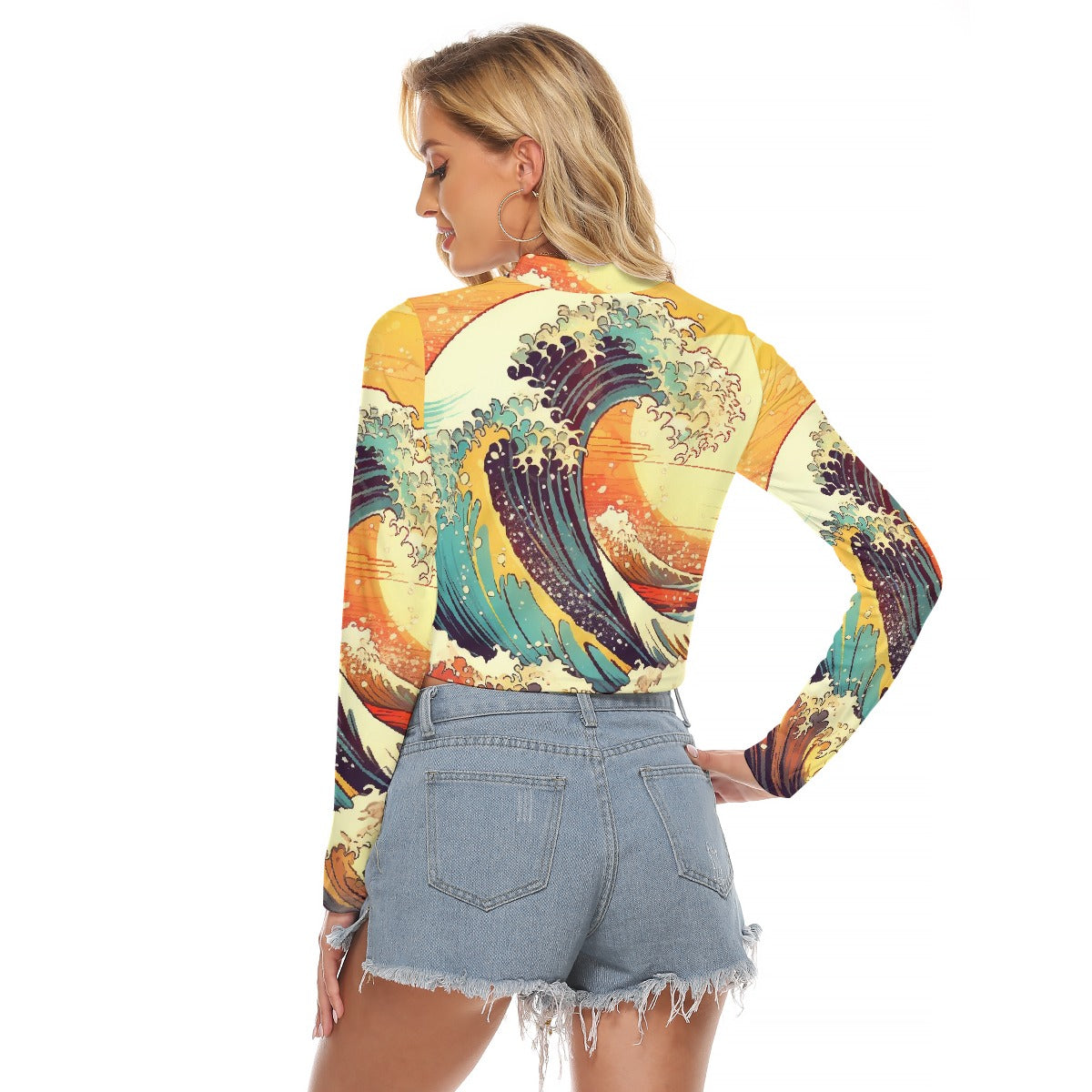 All-Over Print Women's Hollow Chest Keyhole Tight Crop Top