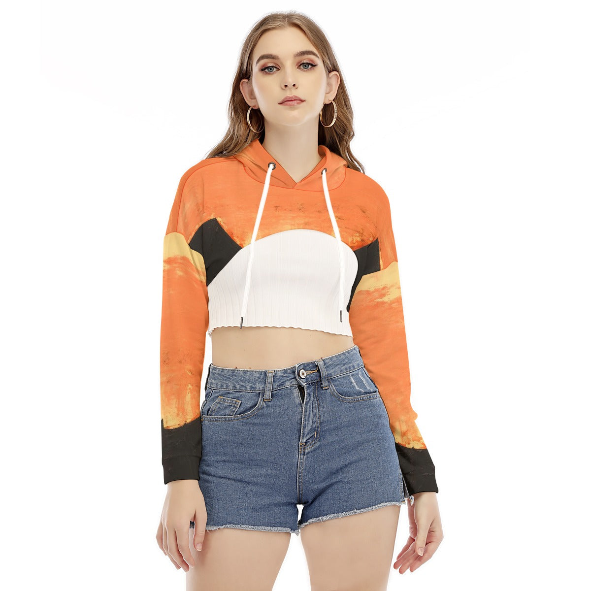 All-Over Print Women's Smock Short Hoodie With Long Sleeve