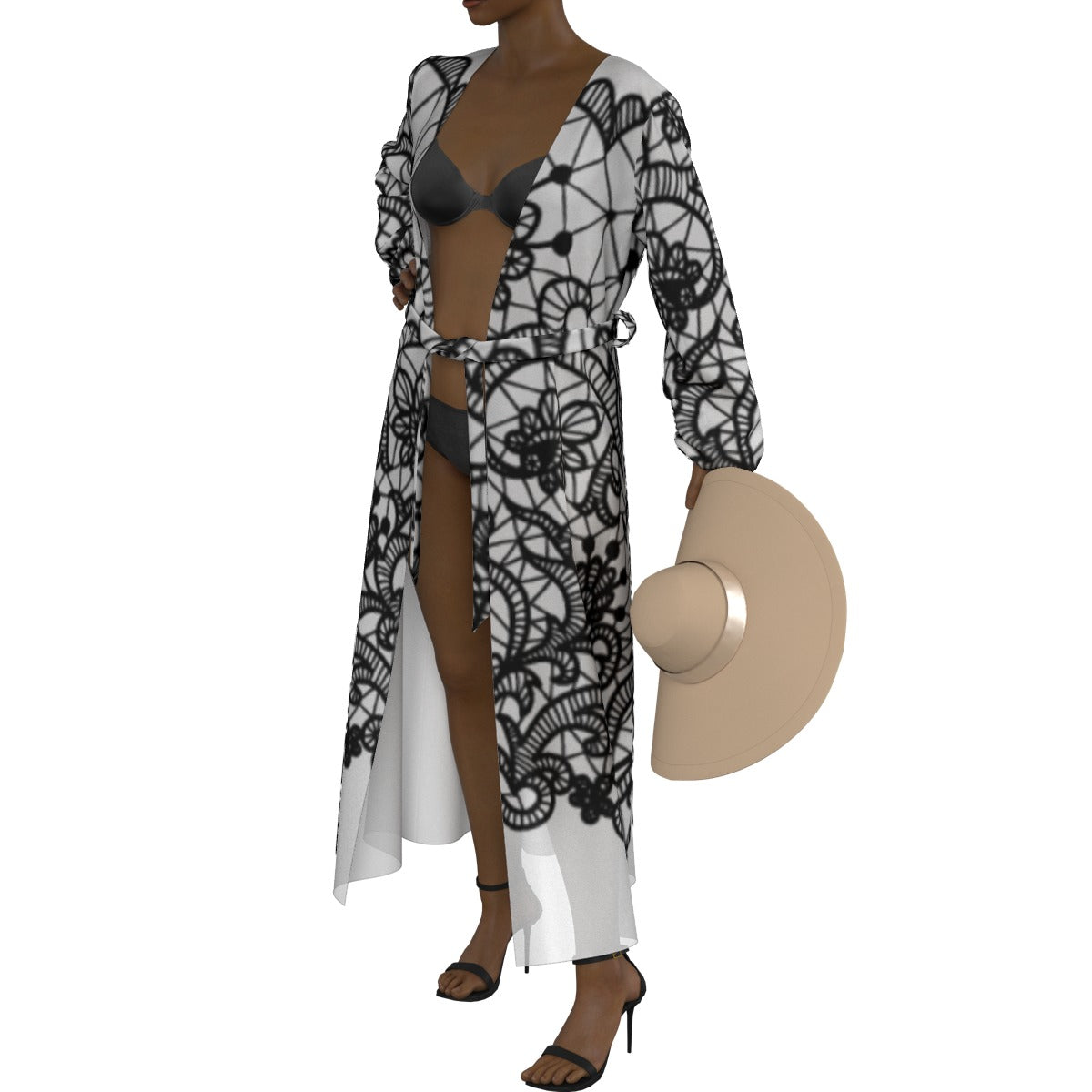 All-Over Print Women's Lace-up Chiffon Robe