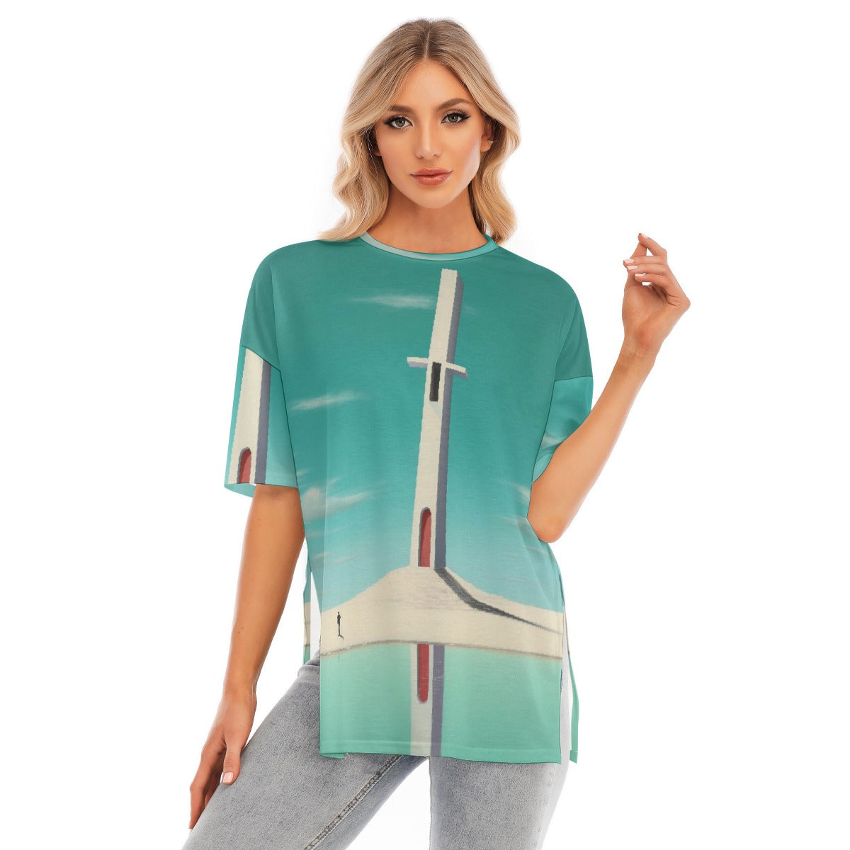 All-Over Print Women's Short Sleeves T-shirt With Hem Split