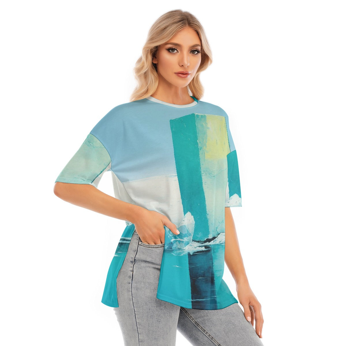 All-Over Print Women's Short Sleeves T-shirt With Hem Split