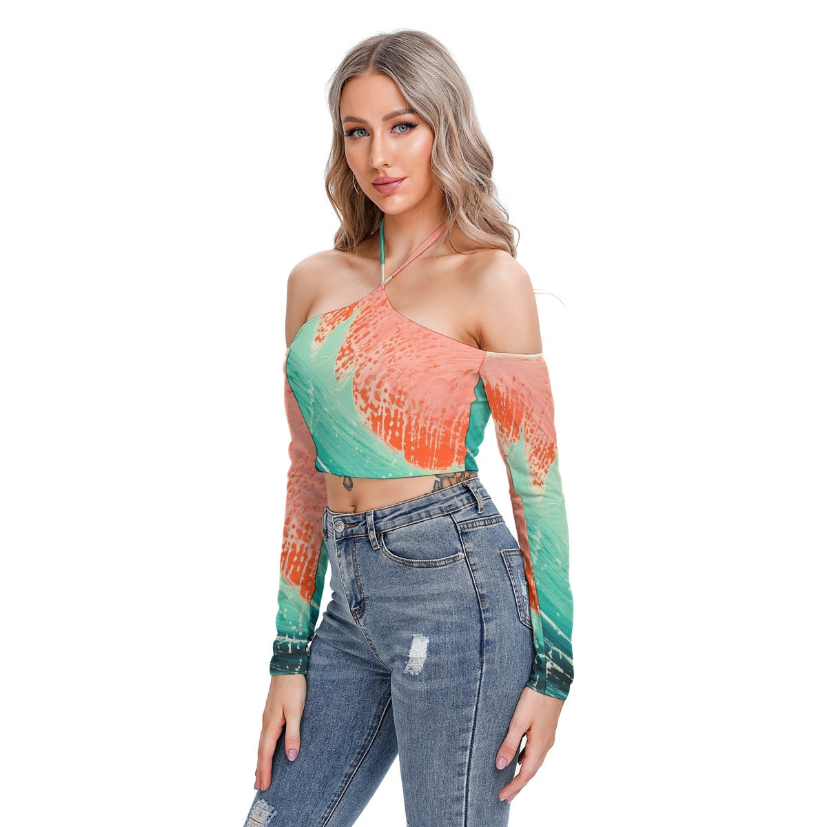 All-Over Print Women's Halter Lace-up Top