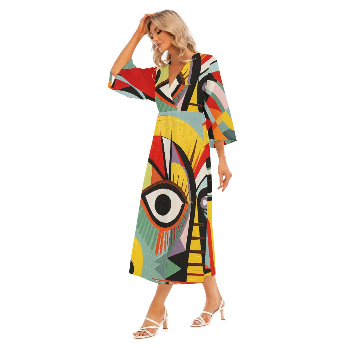 All-Over Print Women's Mid-Sleeve Long Dress