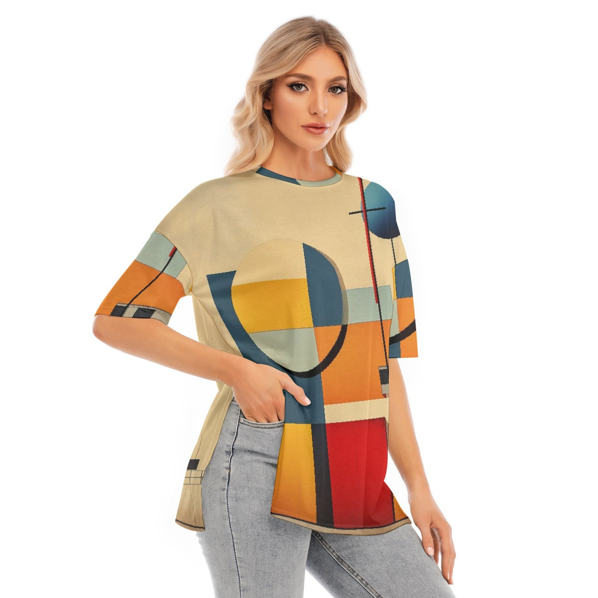 All-Over Print Women's Short Sleeves T-shirt With Hem Split