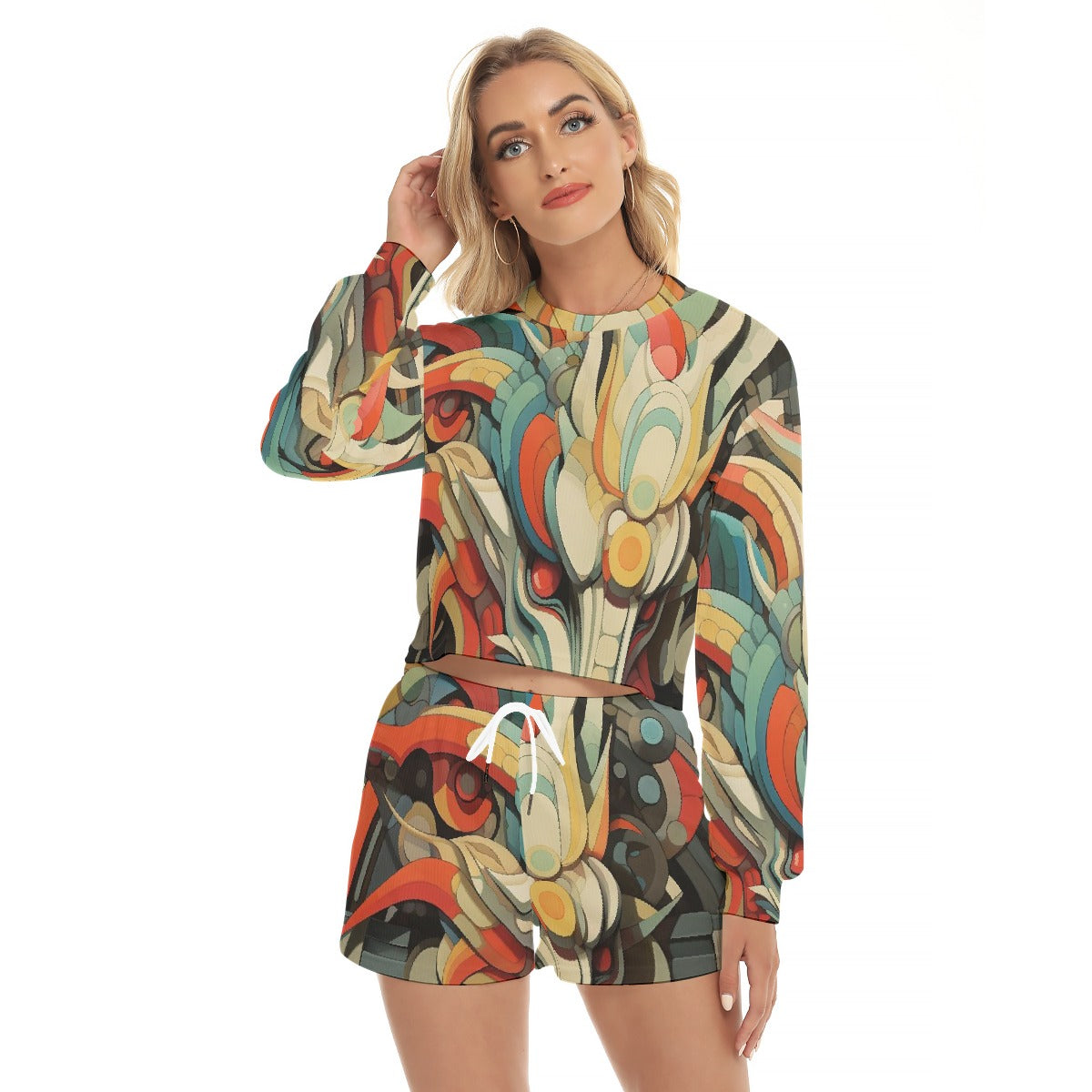 All-Over Print Women's Short Sweatshirt And Pants Suit