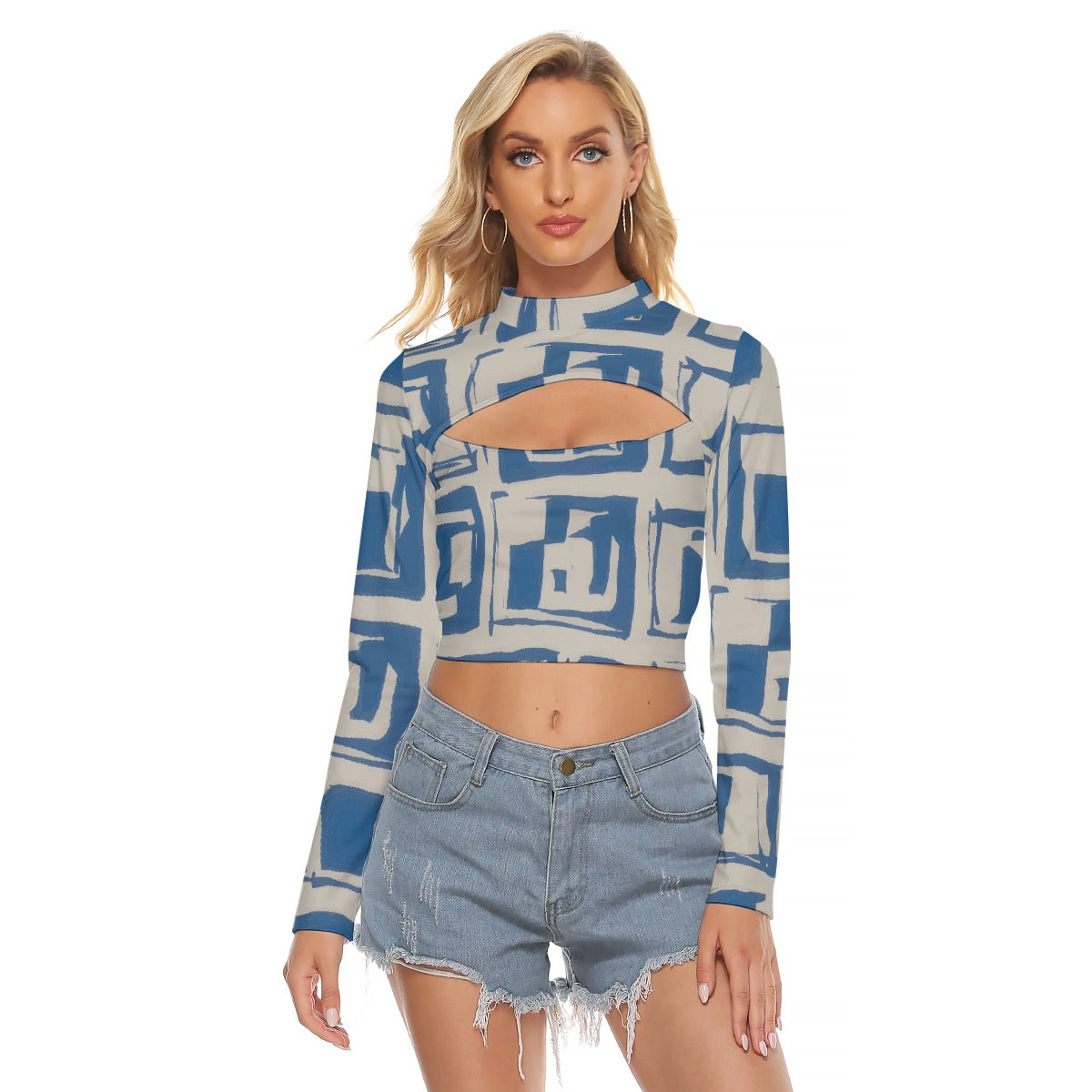 All-Over Print Women's Hollow Chest Keyhole Tight Crop Top