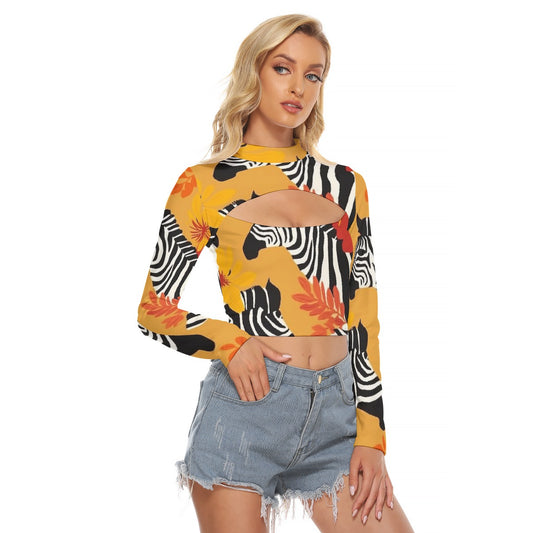 All-Over Print Women's Hollow Chest Keyhole Tight Crop Top