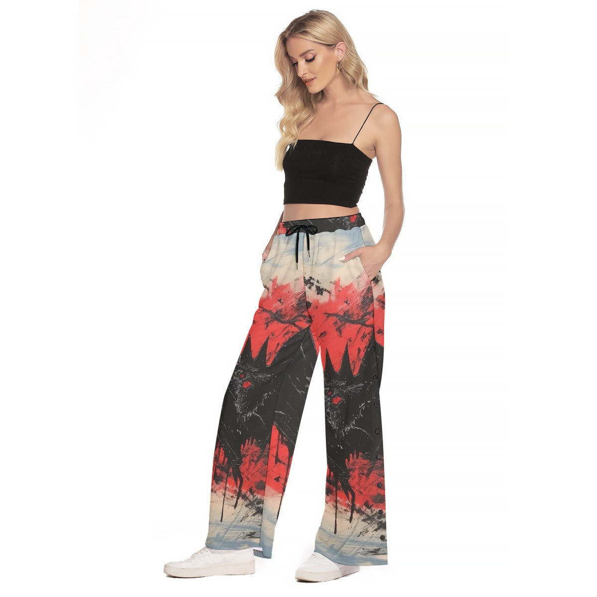 All-Over Print Women's Side Slit Snap Button Trousers