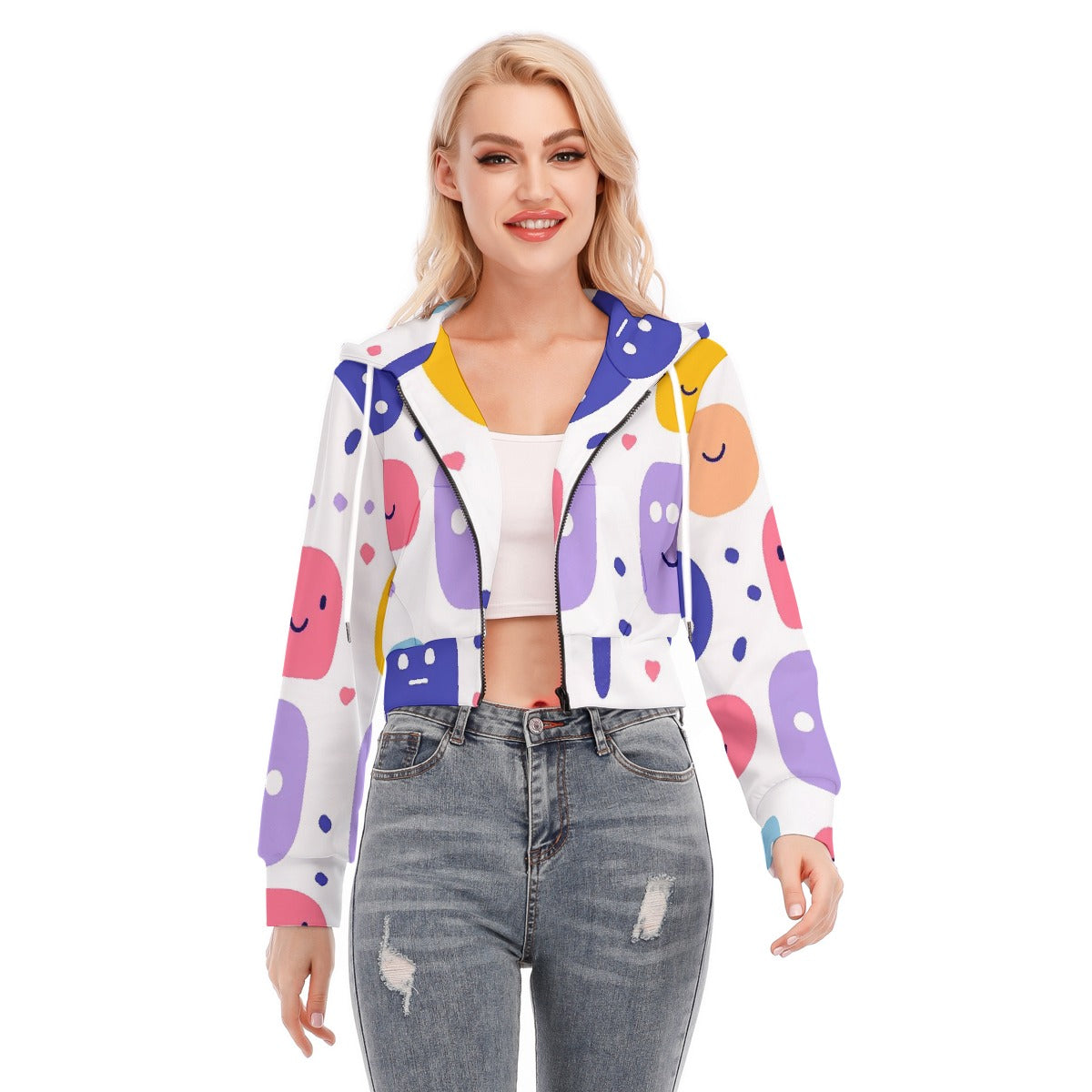 All-Over Print Women's Crop Top Hoodie With Zipper Closure