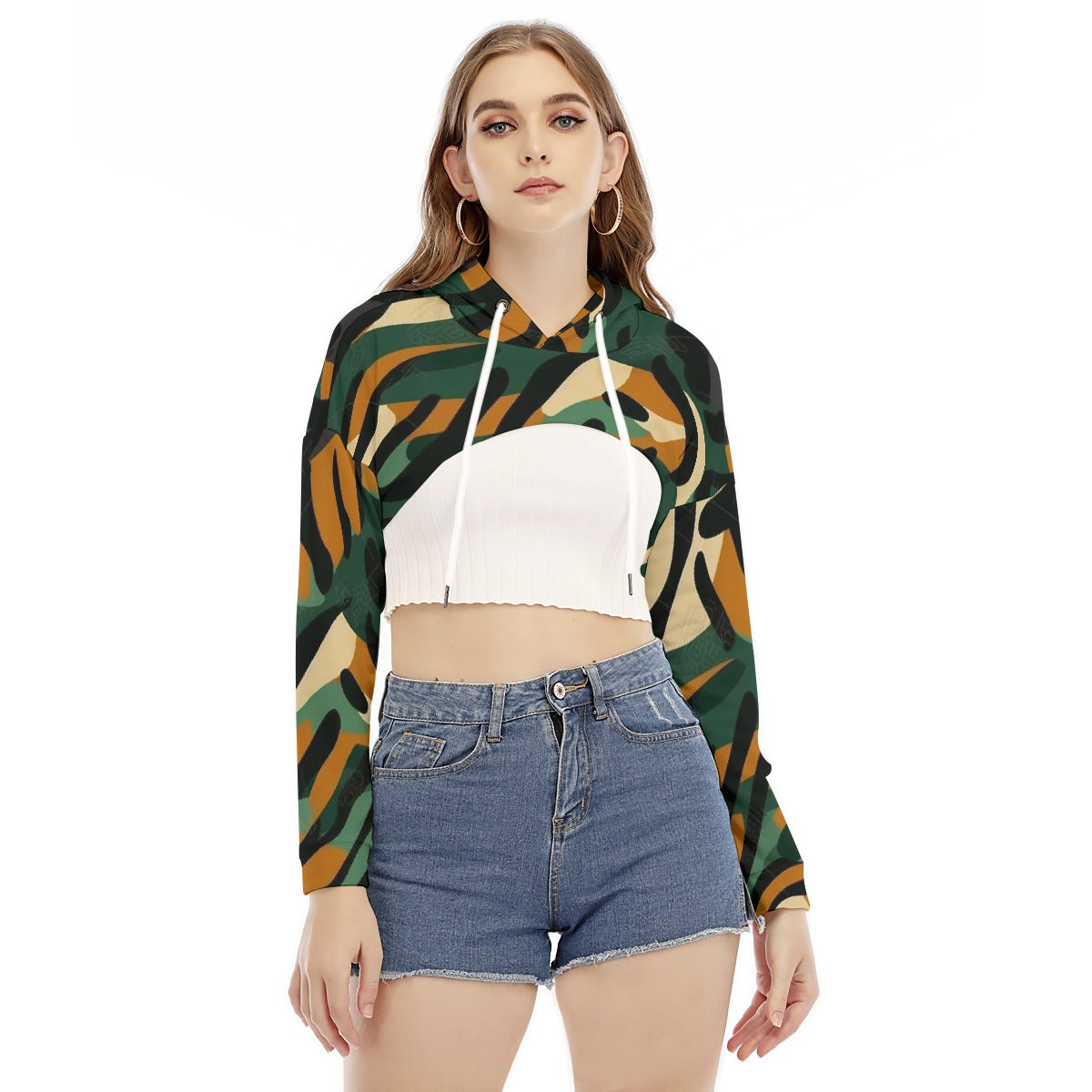 All-Over Print Women's Smock Short Hoodie With Long Sleeve