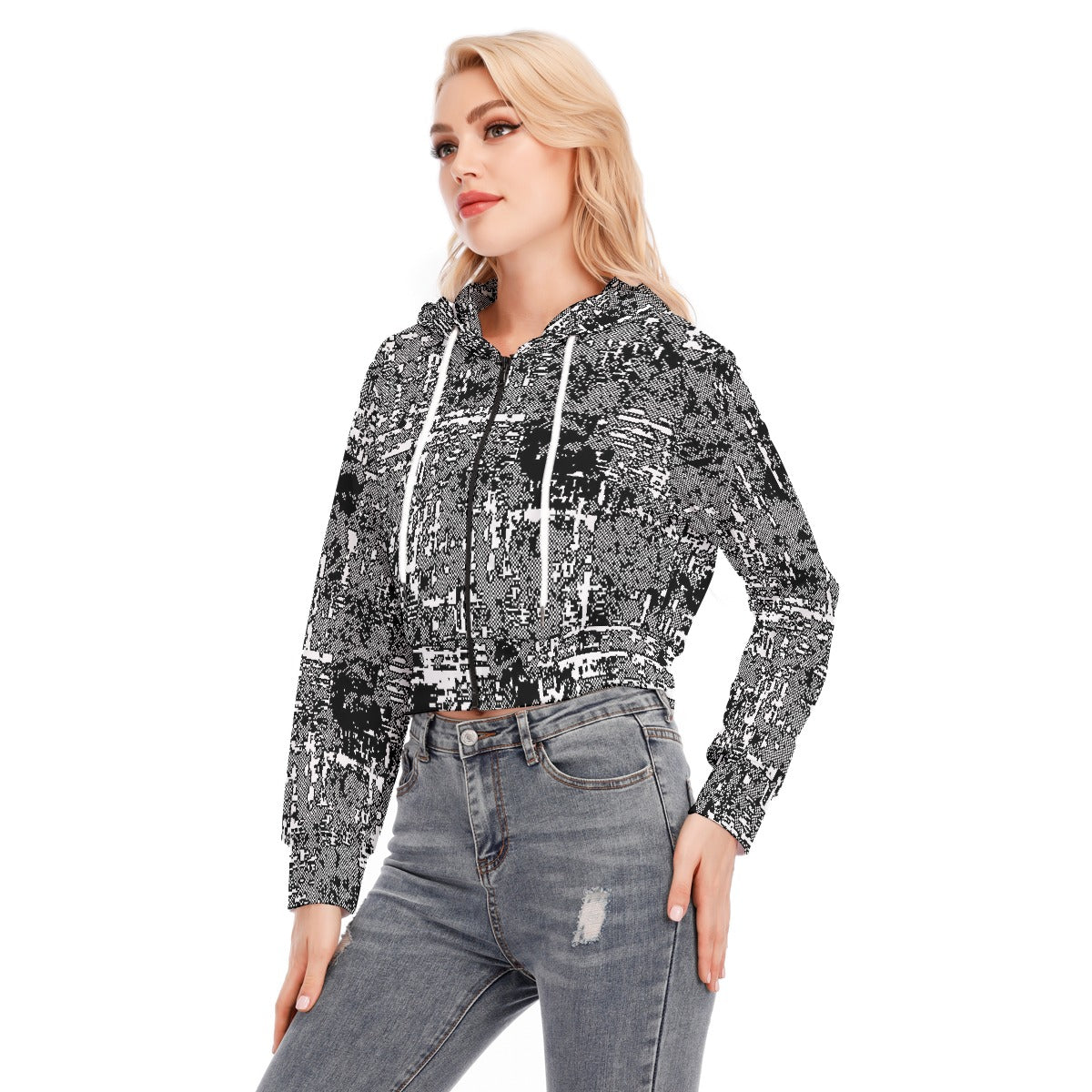 All-Over Print Women's Crop Top Hoodie With Zipper Closure