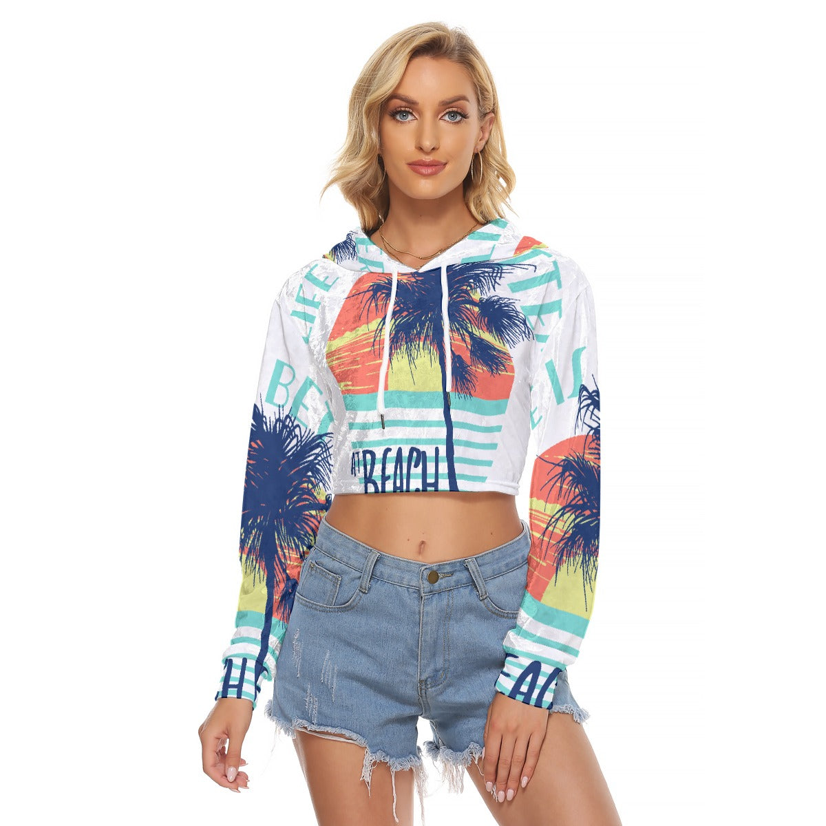 All-Over Print Women's Crop Top Hoodie|Velvet
