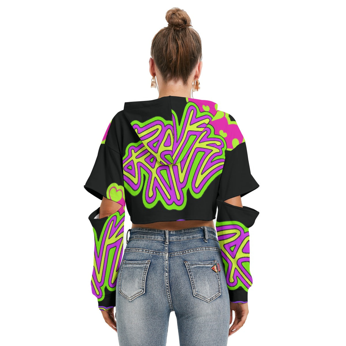 All-Over Print Women's Heavy Fleece Hoodie With Hollow Out Sleeve