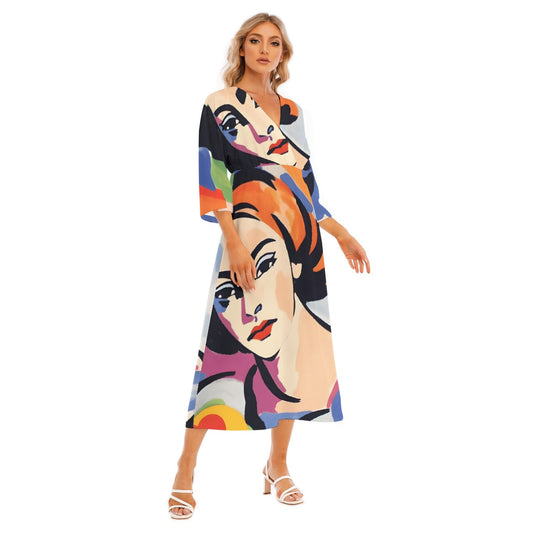 All-Over Print Women's Mid-Sleeve Long Dress