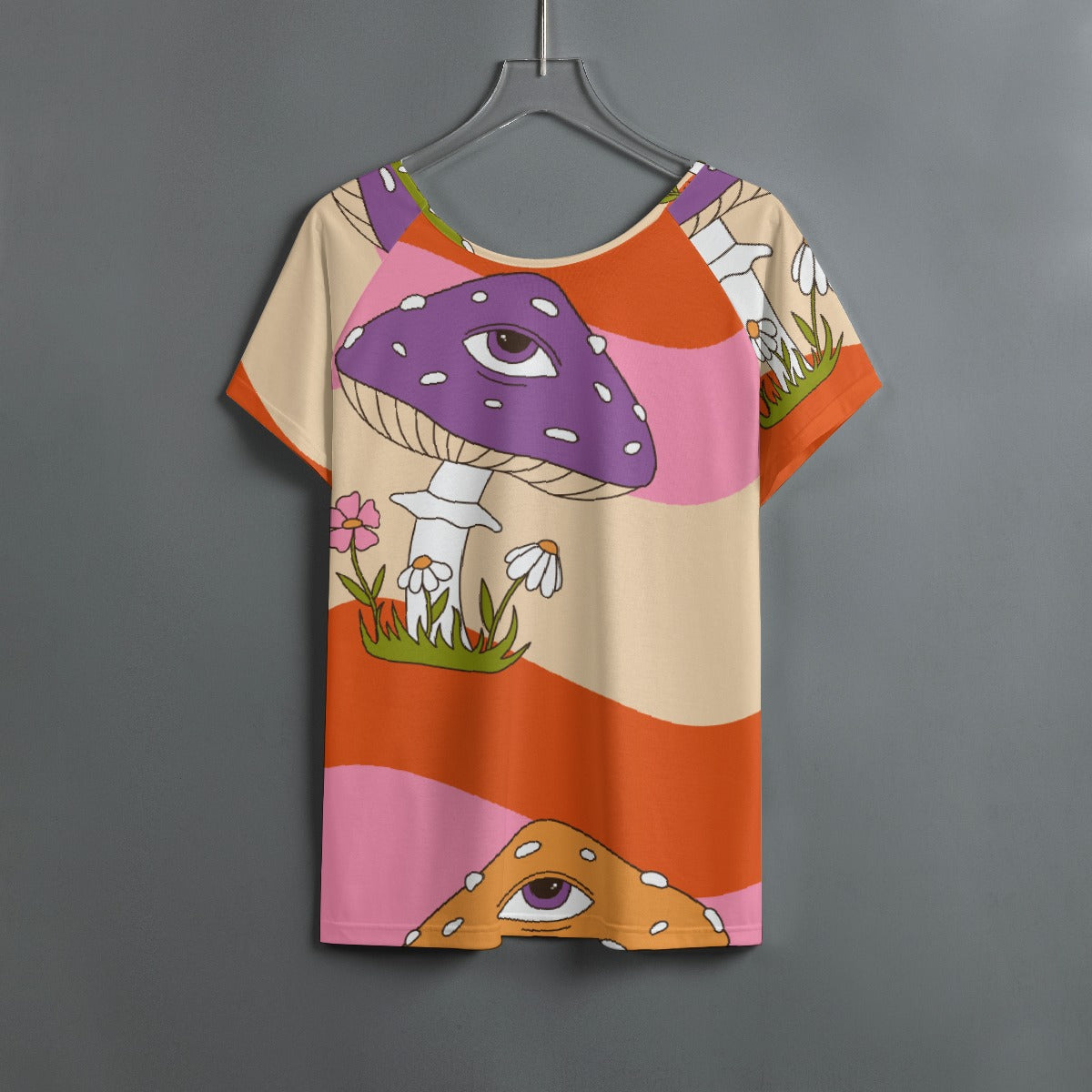 All-Over Print Women's Round Neck T-shirt With Raglan Sleeve