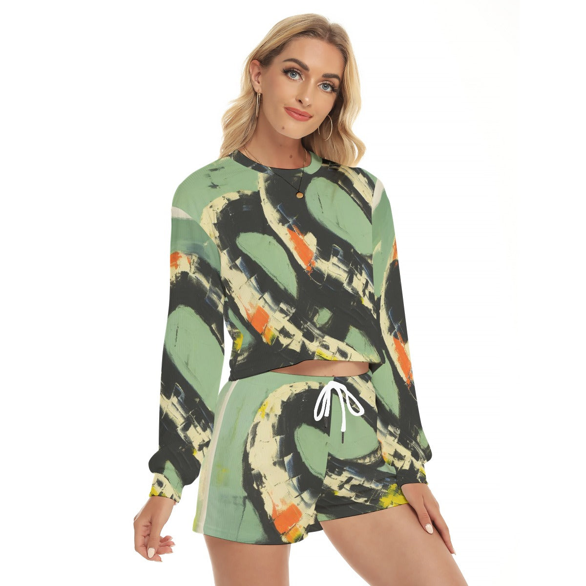 All-Over Print Women's Short Sweatshirt And Pants Suit