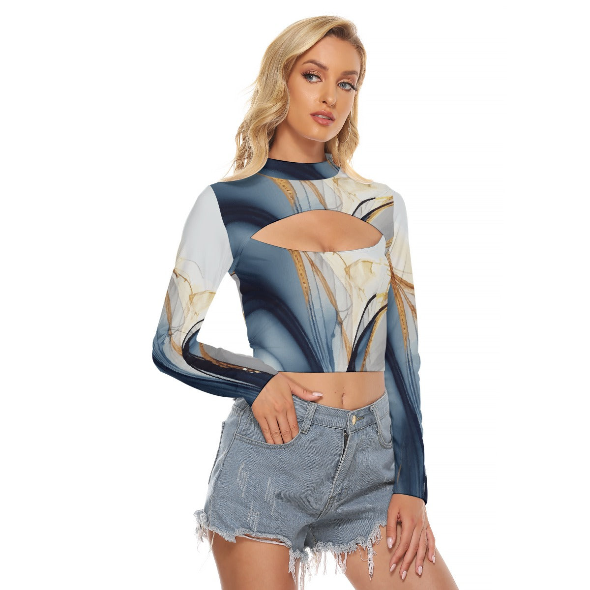 All-Over Print Women's Hollow Chest Keyhole Tight Crop Top