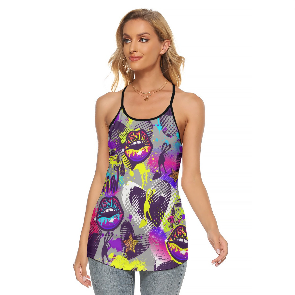 All-Over Print Women's Criss-Cross Open Back Tank Top