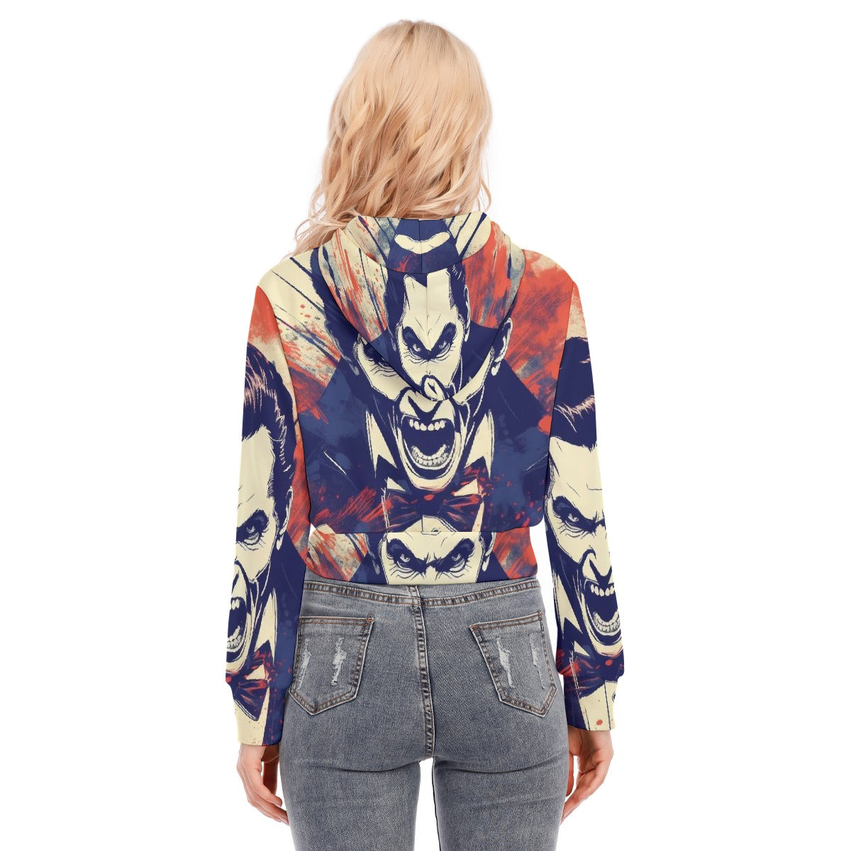 All-Over Print Women's Crop Top Hoodie With Zipper Closure
