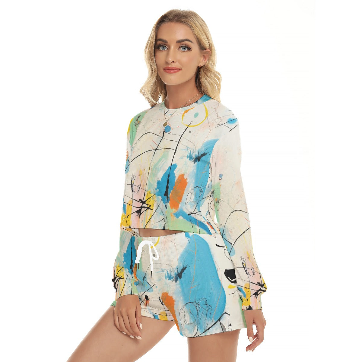 All-Over Print Women's Short Sweatshirt And Pants Suit