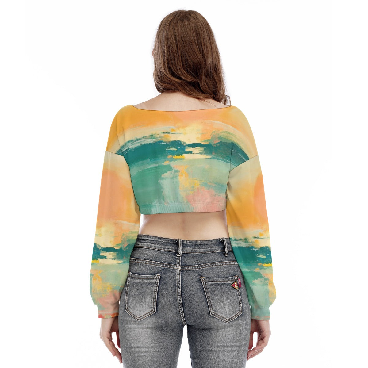 All-Over Print Women's V-neck Long Sleeve Cropped Sweatshirt