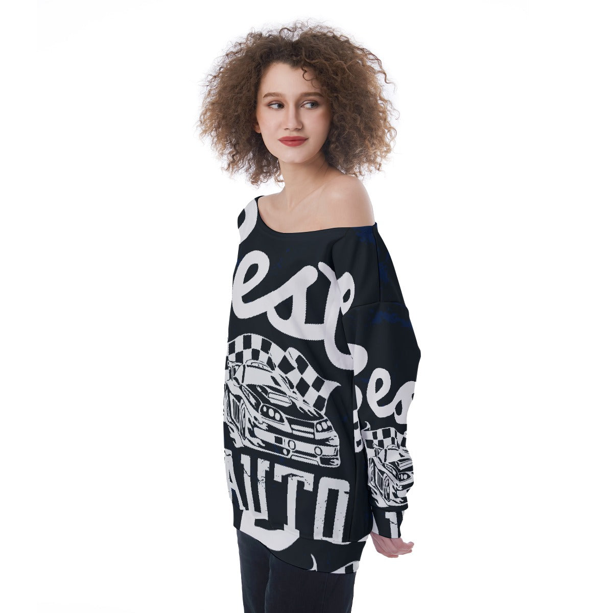 All-Over Print Oversized Women's Off-Shoulder Sweatshirt