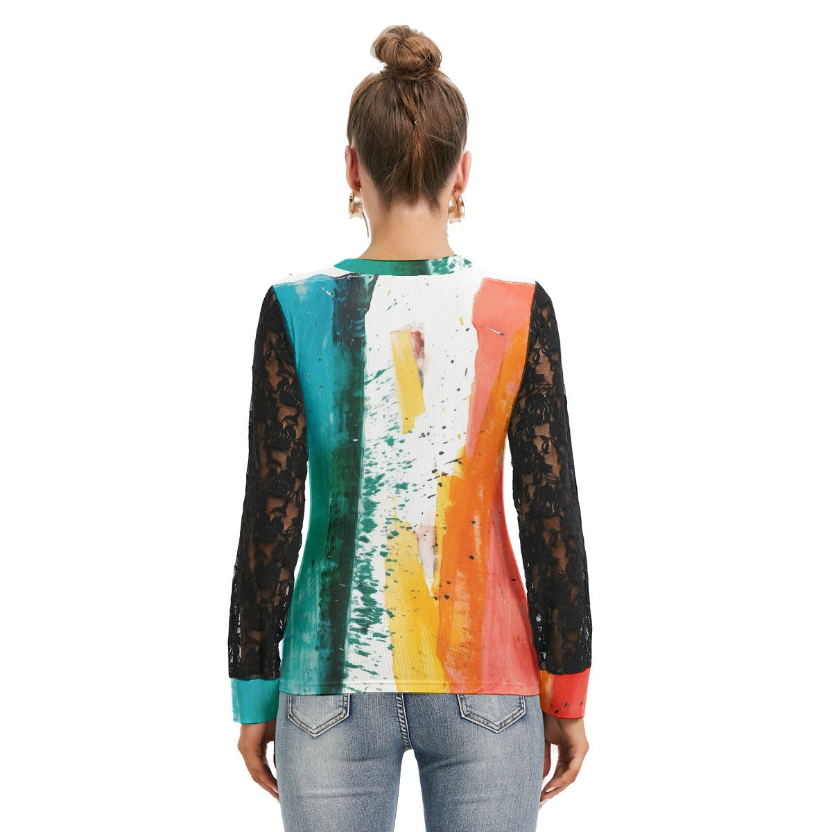 All-Over Print Women's T-shirt And Sleeve With Black Lace