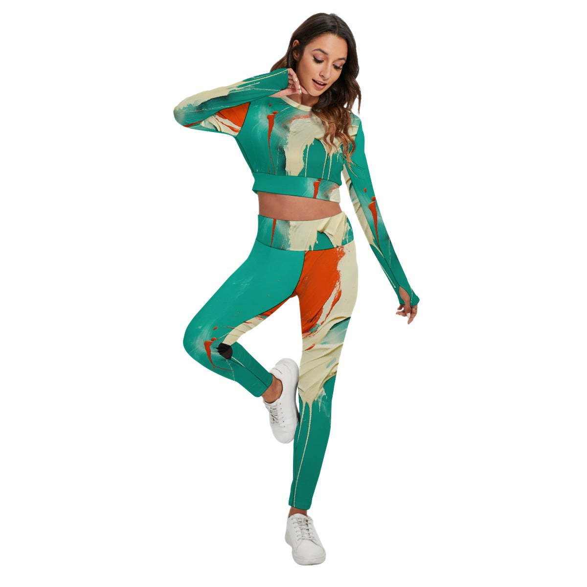 All-Over Print Women's Sport Set With Backless Top And Leggings